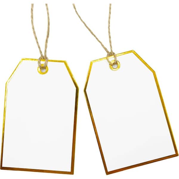 Unbranded Gold Foil Frame Gift Tags 100Pcs with String Attached 65 FT Jute Twine White Paper for Various Occasions