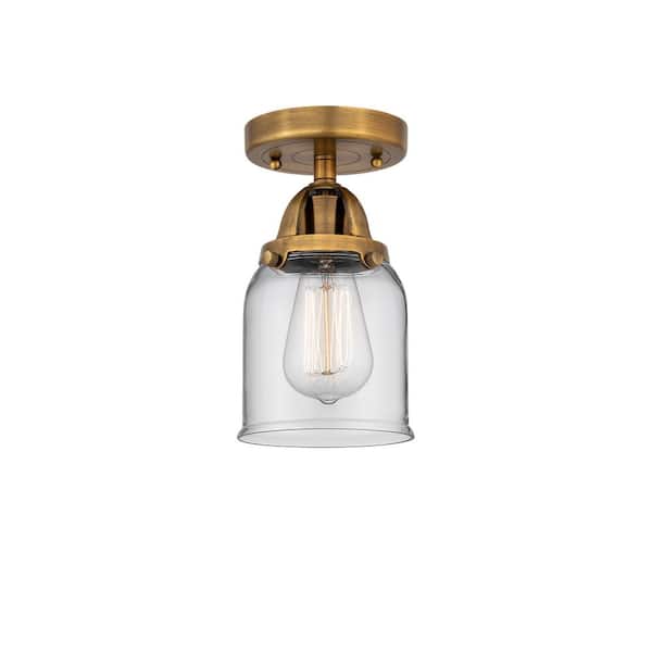Innovations Bell 5 in. 1-Light Brushed Brass Industrial Semi-Flush Mount with Clear Glass Shade