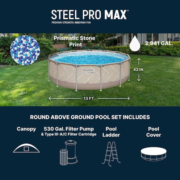 Steel Pro MAX 13 ft. Round 42 in. Deep Above Ground Pool Set