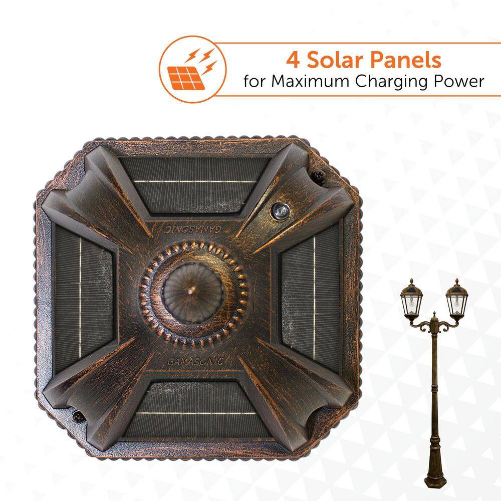 Weathered Bronze Double Head Solar Lamp Post with Beveled Glass