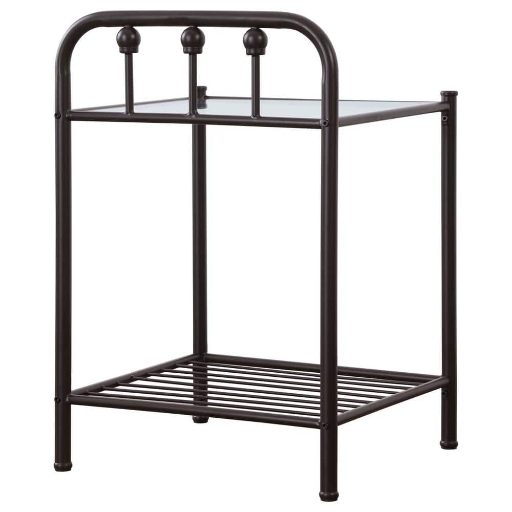 Livingston Dark Bronze 19.75" Glass-Top Nightstand with Linear Motifs