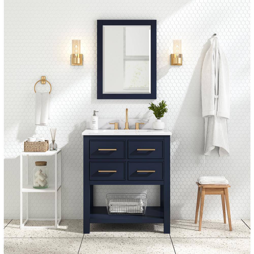Navy Blue and Gold 31'' Single Bathroom Vanity with Engineered Marble Top