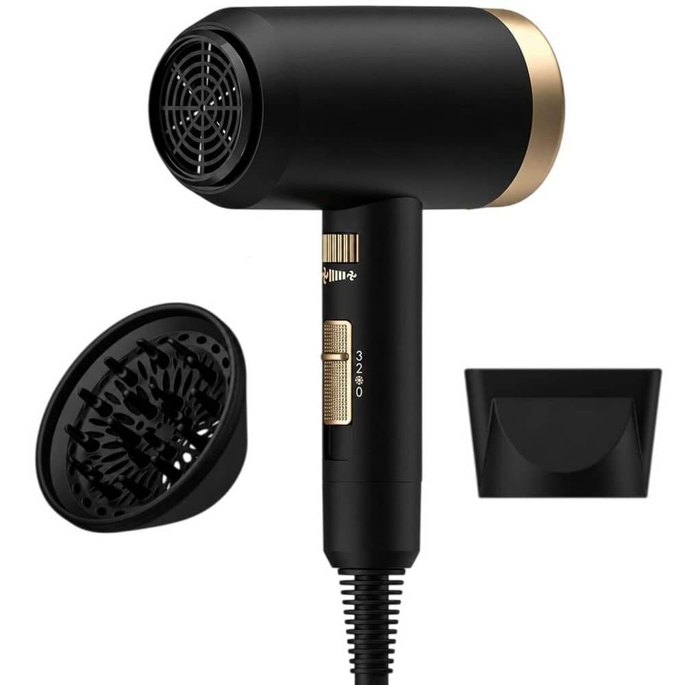 Wudkey 1600-Watts Hair Dryer in Black, Portable Ionic Blow Dryer
