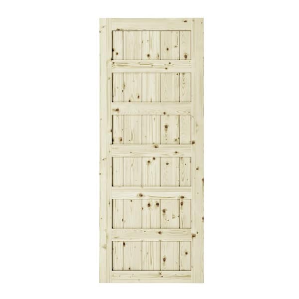 33 in. x 84 in. Shaker 6-Panel Unfinished Pine Interior Barn Door Slab