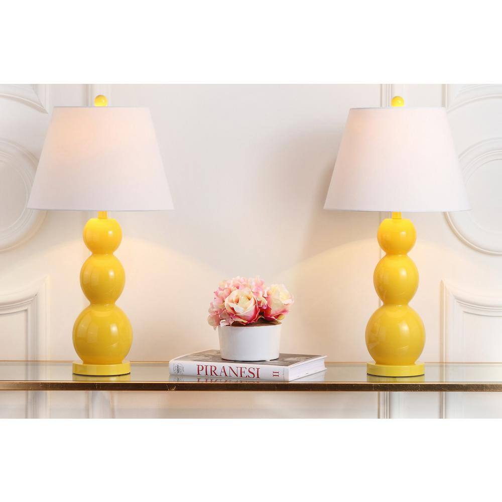 Elegant Yellow Glass Orb Table Lamp Set with Off-White Shade