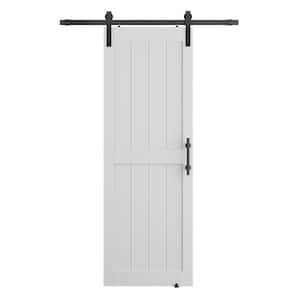 30 in. x 96 in. 2-Panel Plank White MDF Interior Sliding Barn Door with Hardware Kit