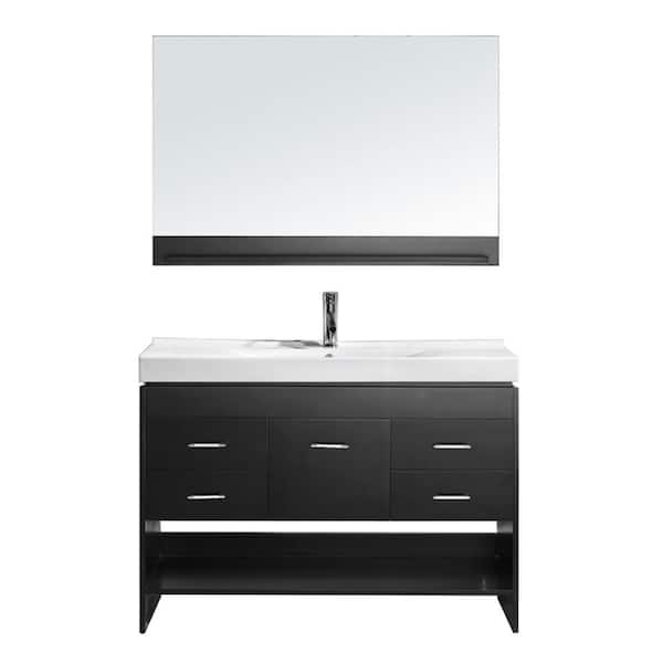Virtu USA Gloria 48 in. W Bath Vanity in Espresso with Ceramic Vanity Top in White Ceramic with Square Basin and Mirror and Faucet
