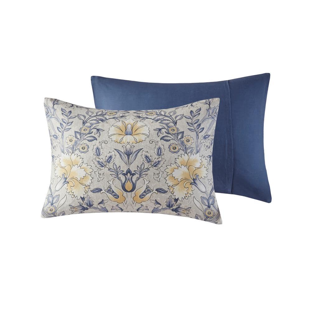California King Blue Cotton Bedspread Set with Tassels