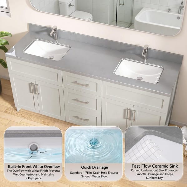 Getpro 72 in. W x 22 in. D Engineered Stone White Rectangular