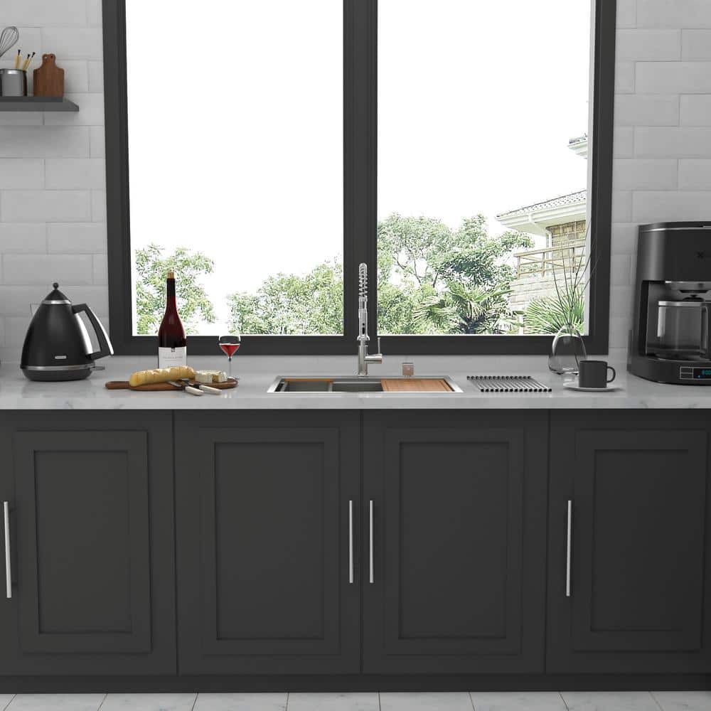 28 in. Brushed Nickel Stainless Steel Single Bowl Drop-In Sink