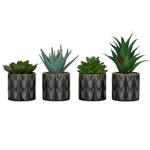 4 in. H Small Succulent Artificial Plant with Realistic Leaves and Leaf Patterned Pot (Set of 4)