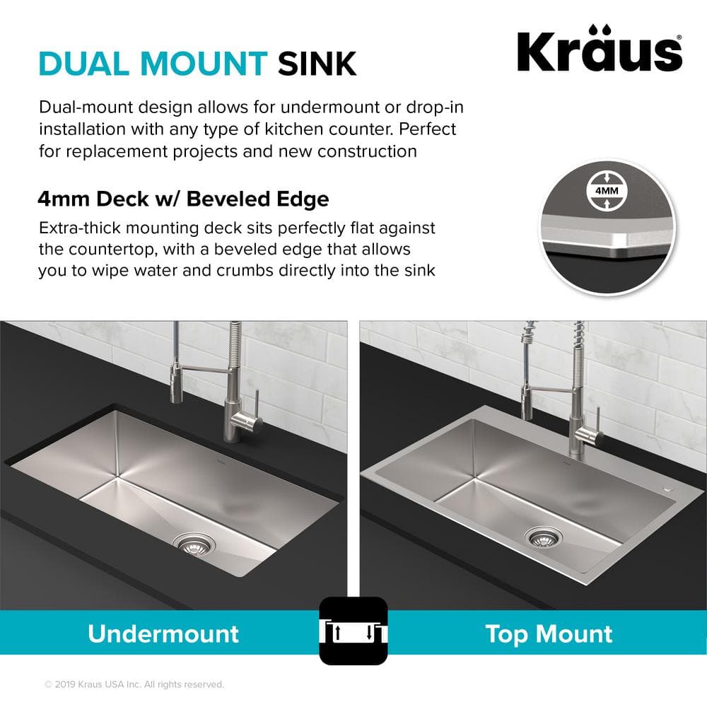 Stainless Steel Dual Mount Kitchen Sink with Pull-Down Faucet, 33"