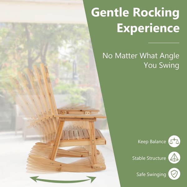 Natural Wood Outdoor Rocking Chair with Foldable Table