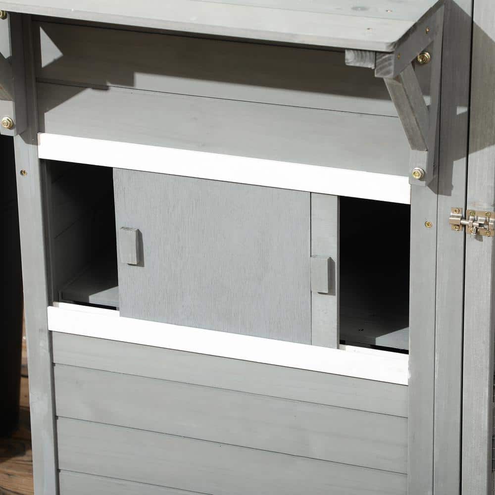 Gray Multi-Level Outdoor Cat House with Platforms and Hiding Areas