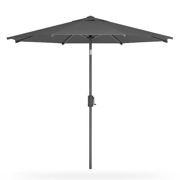 LAUSAINT HOME 9 ft. Market Tilt Patio Umbrella Gray Outdoor with Push Button and Easy Crank, 360-Degree Rotation Design