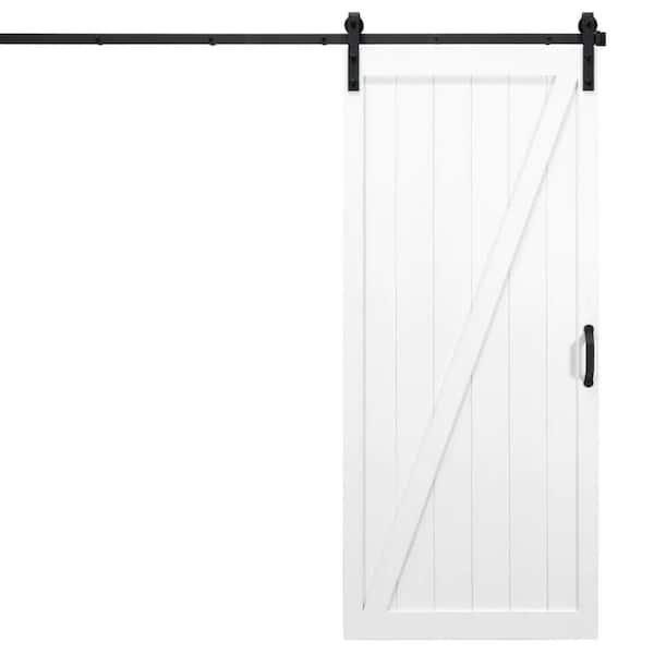 Dogberry Collections 36 in. x 84 in. Classic Z White Alder Wood Interior Sliding Barn Door Slab with Hardware Kit