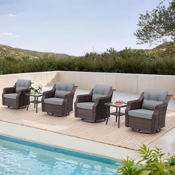 Buenaola Nyajiah 6-Piece Brown Wicker Patio Conversation Set with Gray Cushions
