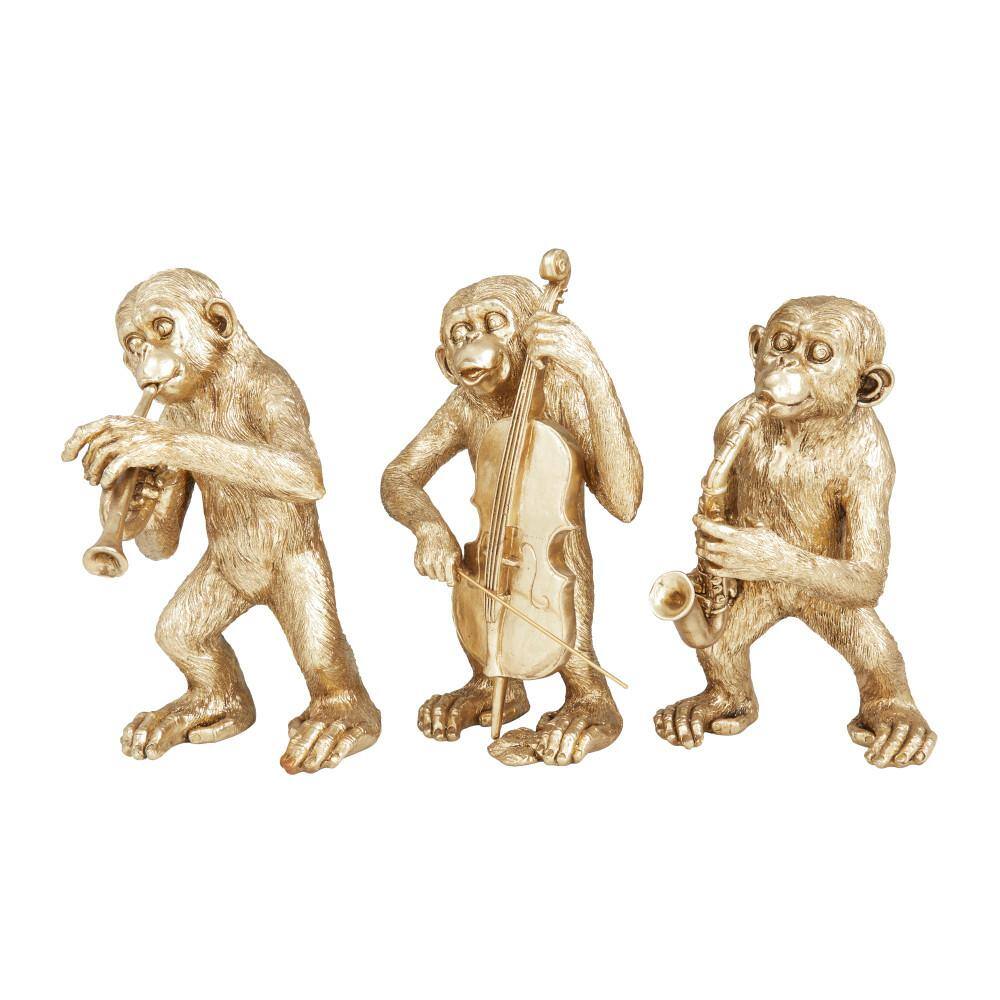 Litton Lane Gold Polystone Monkey Sculpture (Set of 3) 040339 The Home Depot