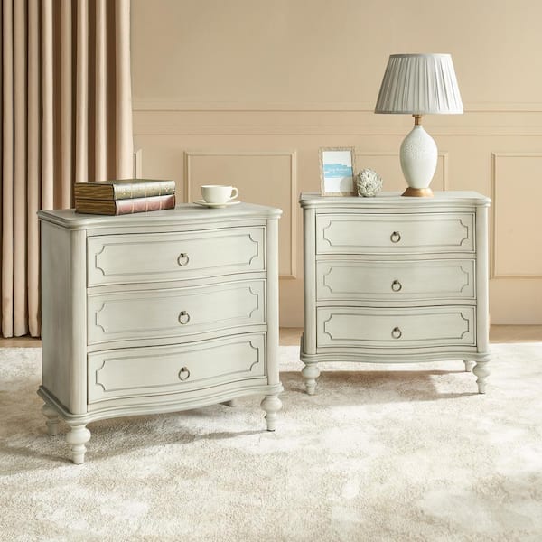 Egmund Set of 2 Traditional 3-Drawer Nightstand with Solid Wood Legs and Built-In Outlets-White