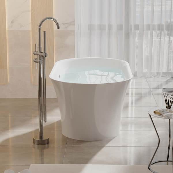 Altus 59 in. x 31.5 in. Freestanding Soaking Bathtub with Chrome Drain in Glossy White, 100% Pure Virgin Acrylic