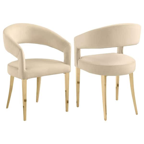 Galiano Beige Velvet Champagne Gold Legs Armchair Set of 2