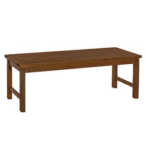 Modern Slat-Top Dark Brown Wood Outdoor Bench, Natural Grain Finish for Outdoor Use, Backyard, Patio, Deck or Porch