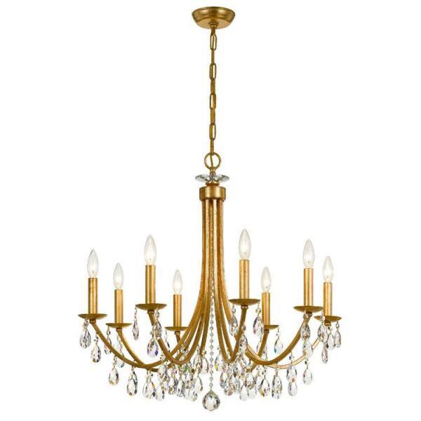 Antique Gold 8-Light Chandelier with Clear Hand-Cut Crystals