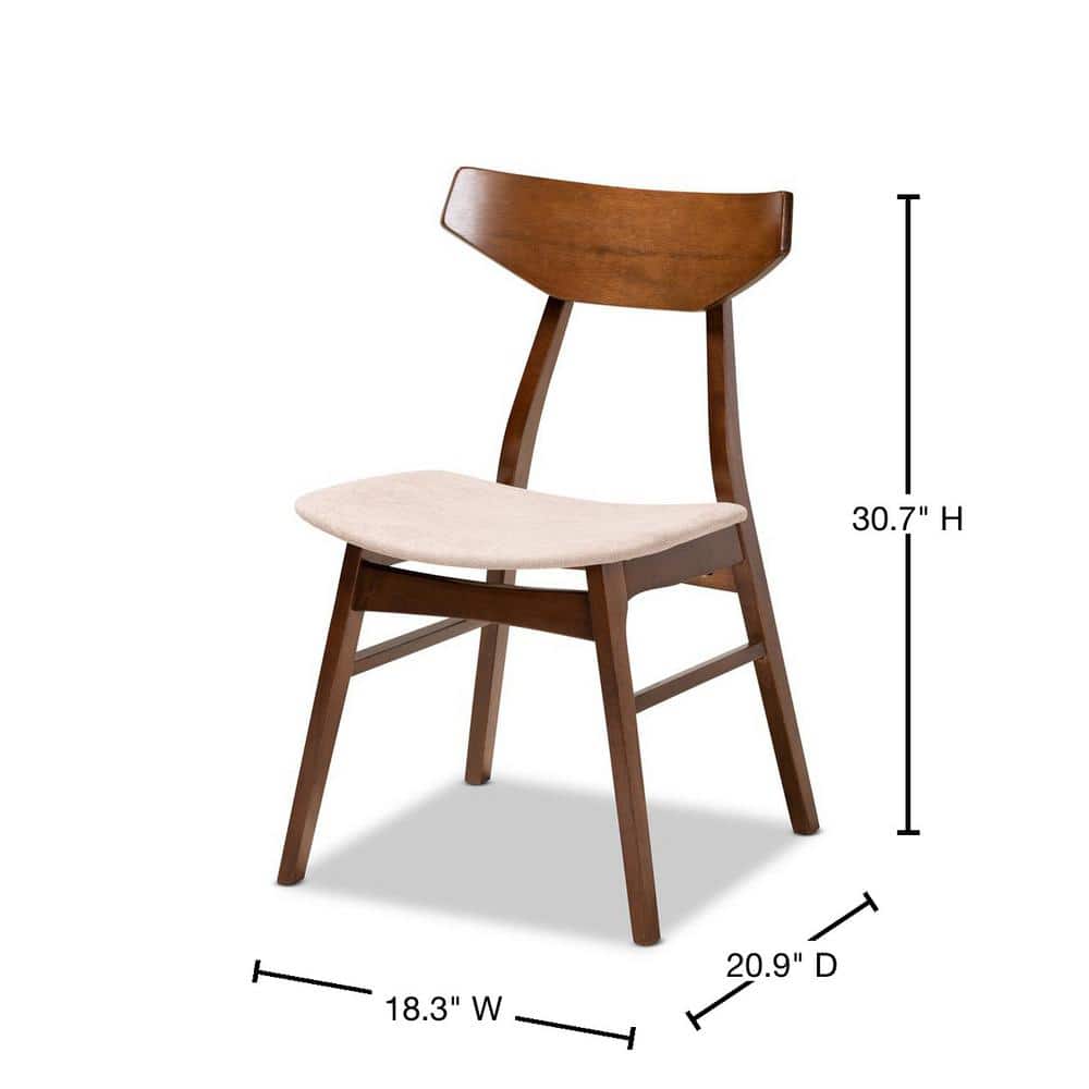 Danica Walnut Brown and Light Beige Mid-Century Modern Dining Chair Set