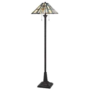 62 in. Bronze 2 Dimmable (Full Range) Standard Floor Lamp for Living Room with Glass Empire Shade