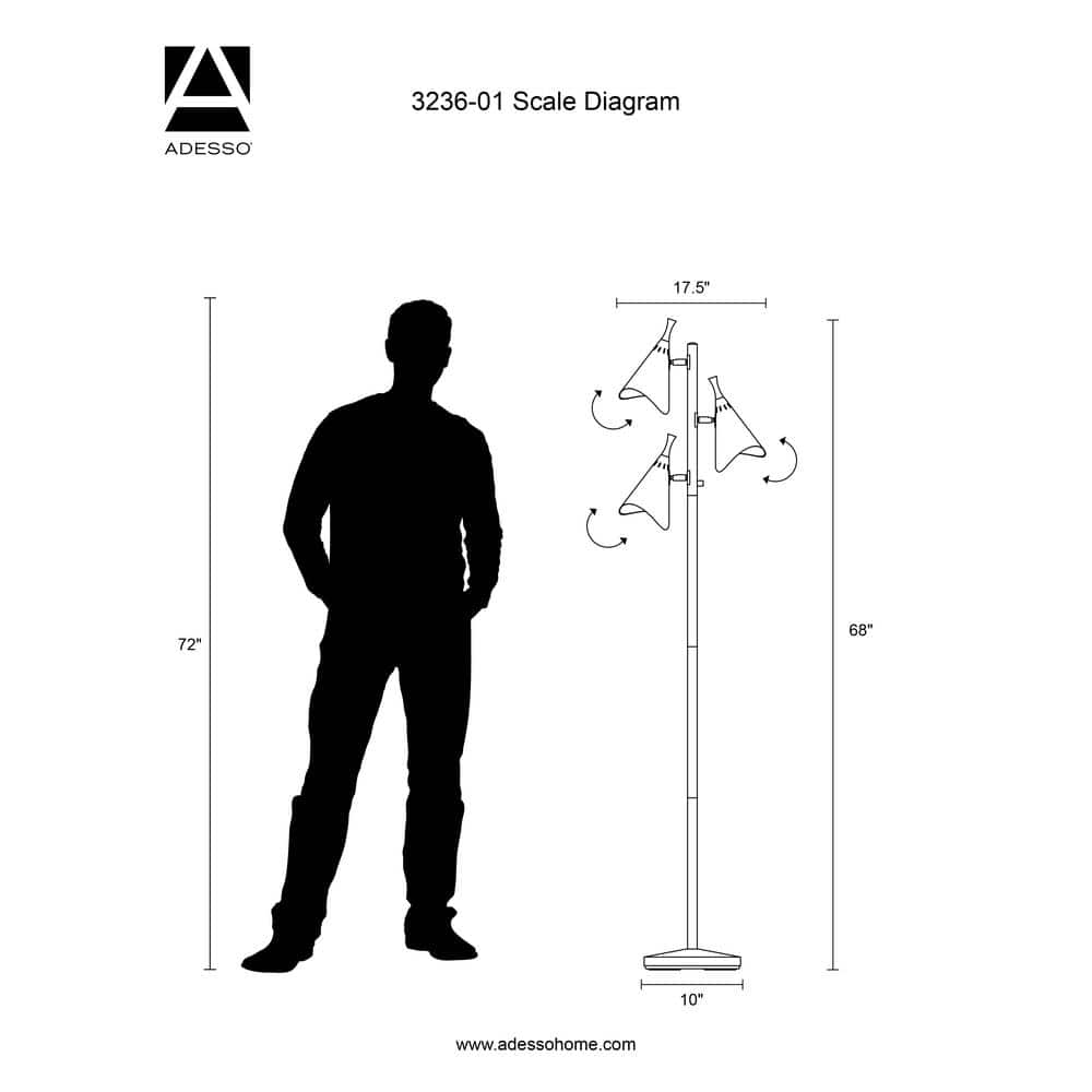 Draper 68'' Black Adjustable Multi-Head Metal Floor Lamp