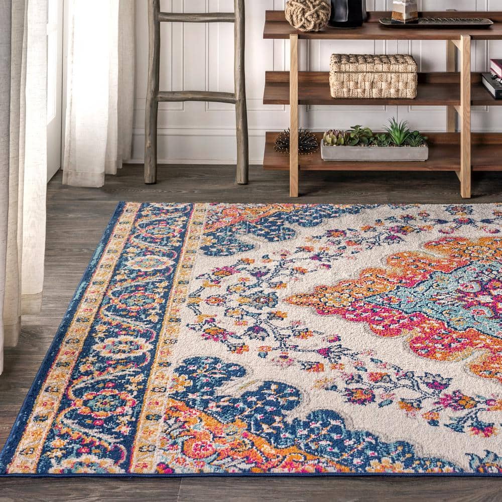 Bohemian Blue and Multicolor Medallion Area Rug, 5 x 8