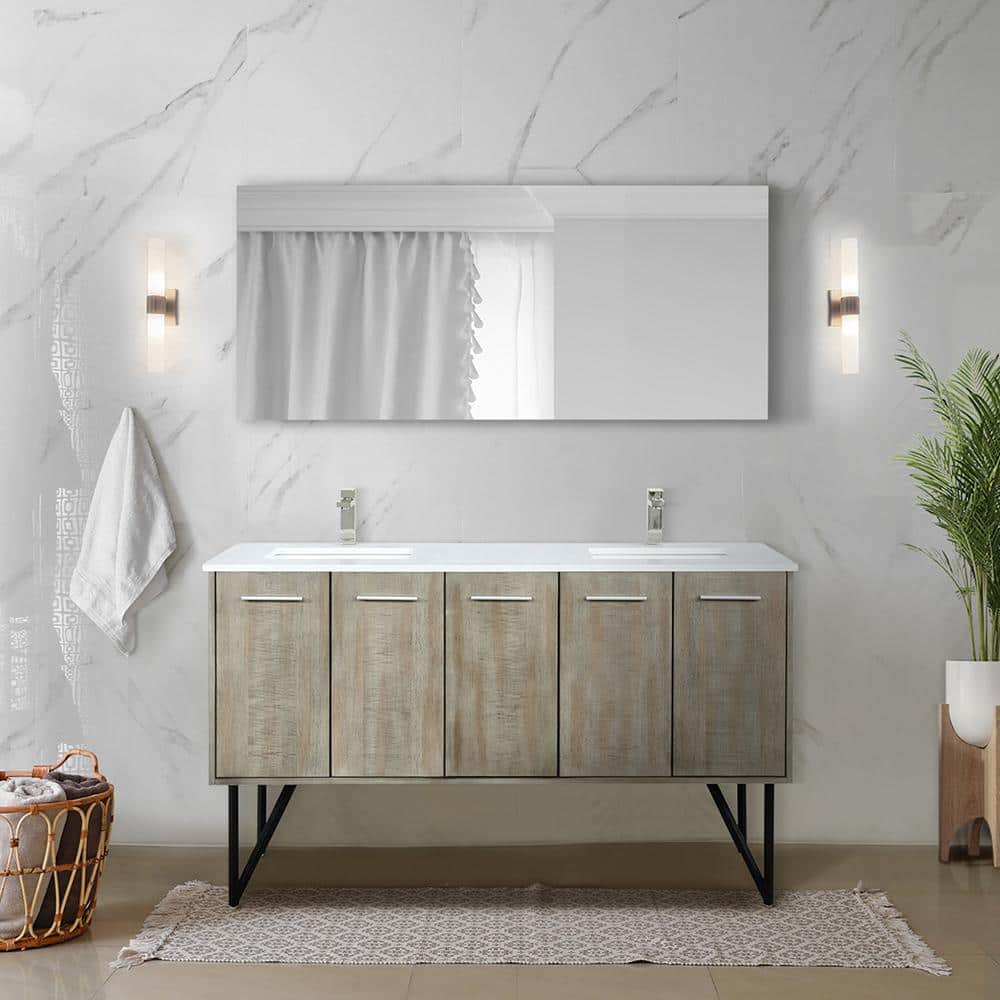 Lancy 60 in W x 20 in D Rustic Acacia Double Bath Vanity, Cultured Marble Top, Brushed Nickel Faucet Set and Mirror price history on PriceWatchPro