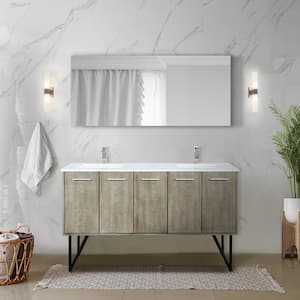 Lancy 60 in W x 20 in D Rustic Acacia Double Bath Vanity, Cultured Marble Top, Brushed Nickel Faucet Set and Mirror