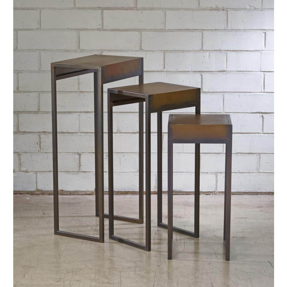 Burnished Gold and Black Metal Rectangular Nesting Tables Set