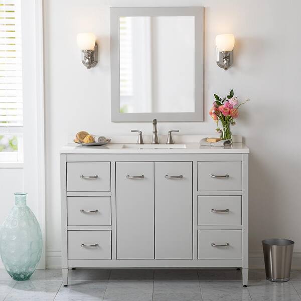 Home Decorators Collection Marrett 48.5 in. W x 18.75 in. D Bath Vanity in Light Gray with Solid Surface Vanity Top in Snow with White Sink