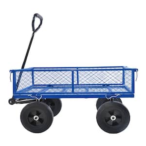 4 cu. ft. Blue Metal Frame Outdoor Folding Utility Wagon Garden Cart with Detachable Side