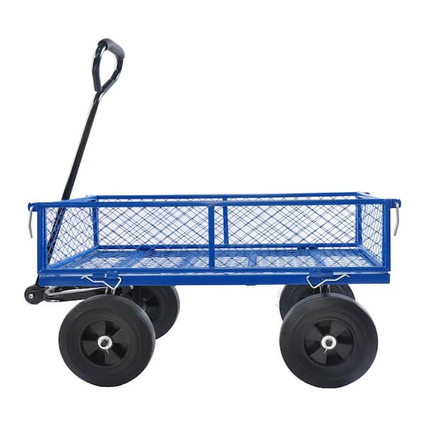 Unbranded 4 cu. ft. Blue Metal Frame Outdoor Folding Utility Wagon Garden Cart with Detachable Side