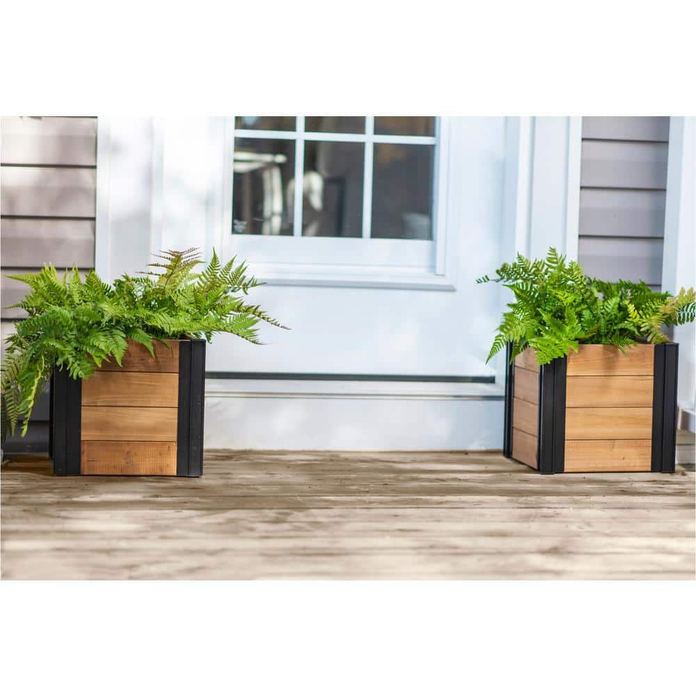 Mezza Cedar Brown Square Indoor/Outdoor Planter Box Set