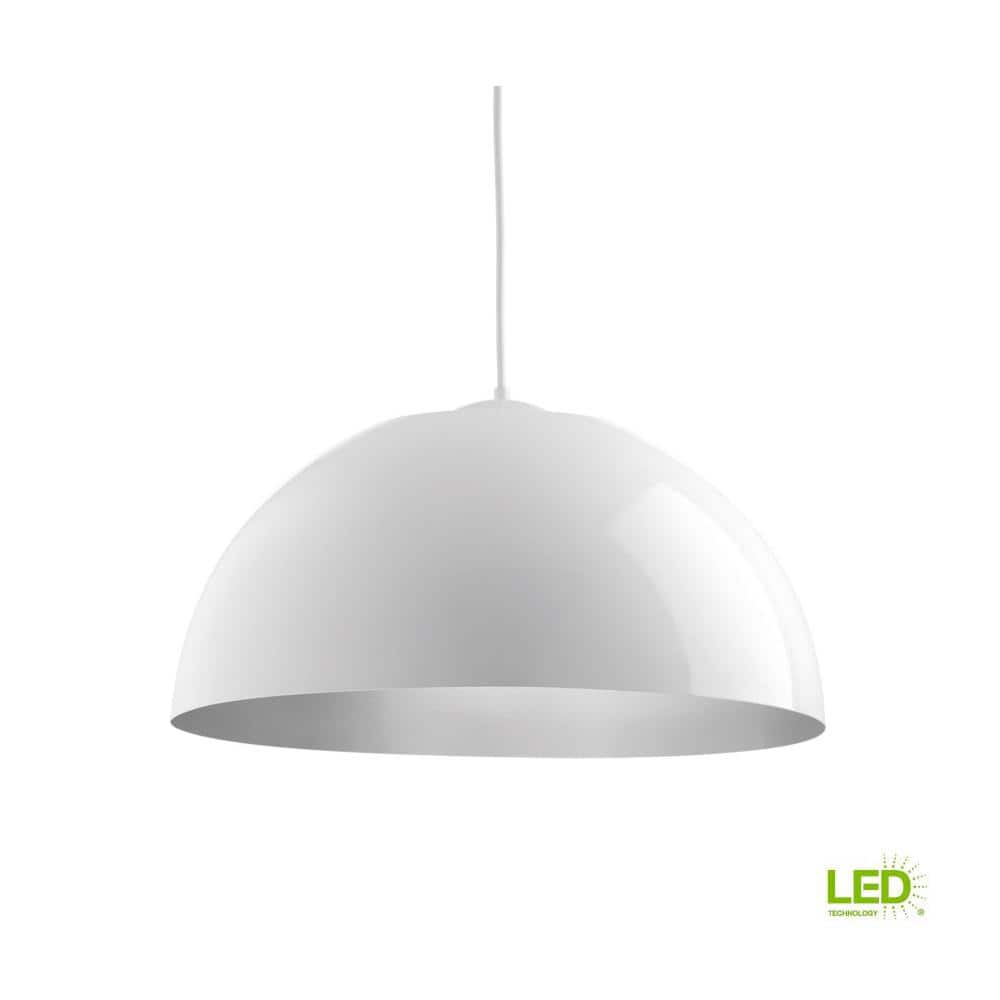 White Aluminum Dome LED Pendant Light with Silver Interior