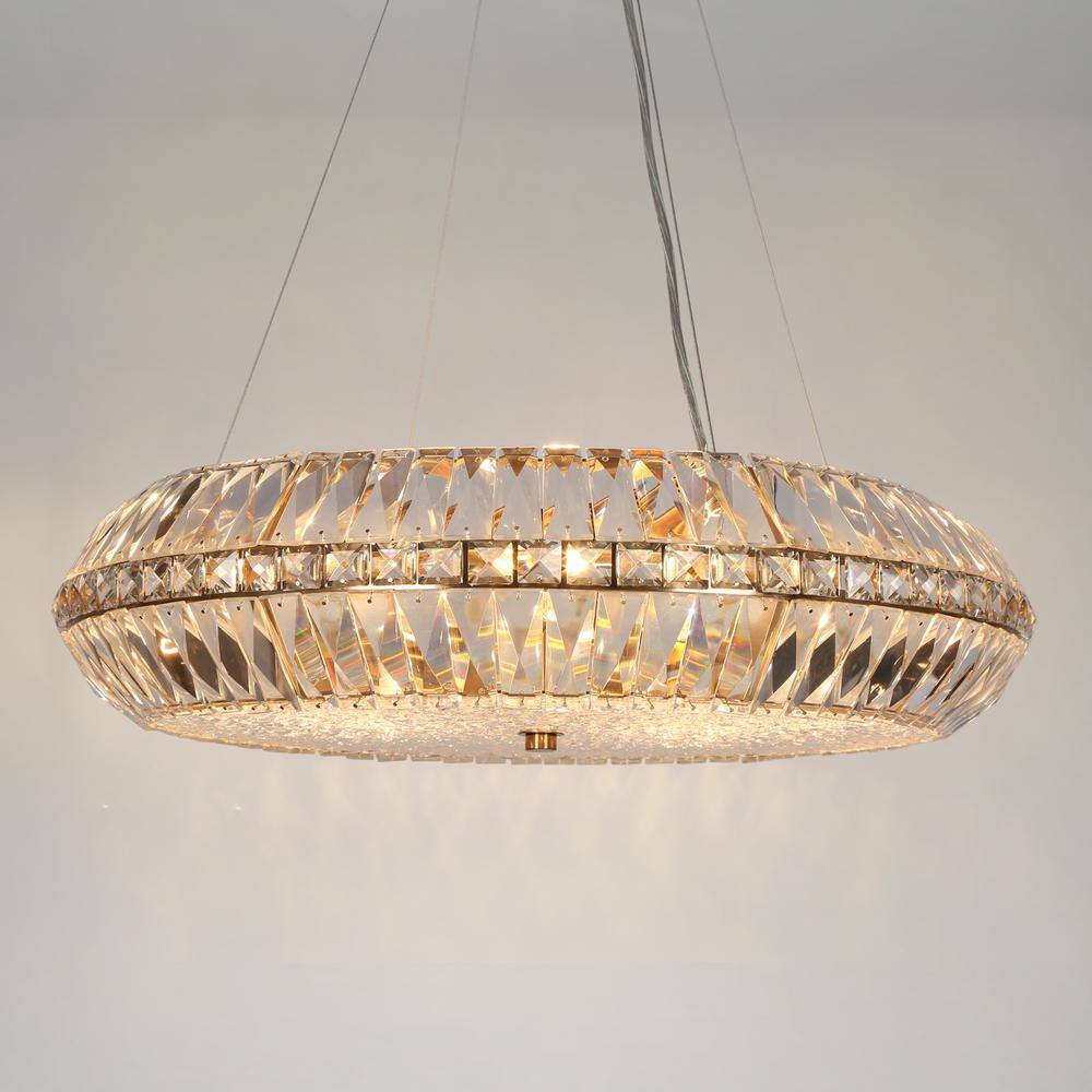 Gold Brass Crystal 10-Light Drum Chandelier