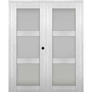 Vona 48"x 96" Left Hand Active 3-Lite Frosted Glass Ribeira Ash Wood Composite Double Prehung French Door