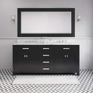 72 in. Vanity in Espresso with Marble Vanity Top in Carrara White and Mirror