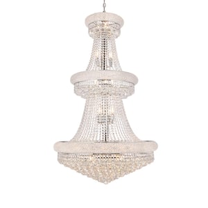 Timeless Home 30 in. L x 30 in. W x 50 in. H 32-Light Chrome Transitional Chandelier with Clear Crystal