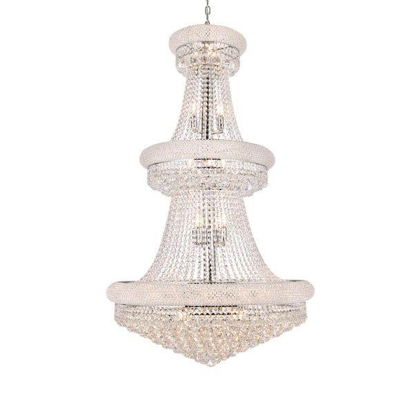 Unbranded Timeless Home 30 in. L x 30 in. W x 50 in. H 32-Light Chrome Transitional Chandelier with Clear Crystal