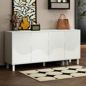 White 29.7 in. Height Accent Storage Cabinet, Dresser with Pressed Open Doors, 4-Shelves and Vertical Grain Surface
