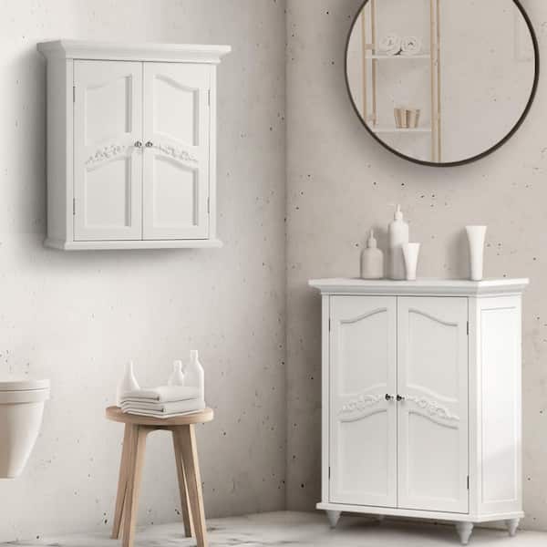 Teamson Home Versailles 22-in x 23.75-in x 8-in White Bathroom Wall Cabinet