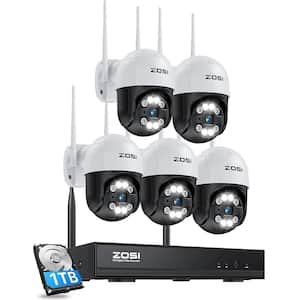 8-Channel 3MP 1TB NVR Security Camera System with 5 WiFi 360 Pan Tilt Outdoor Spotlight Cameras, 2-Way Audio