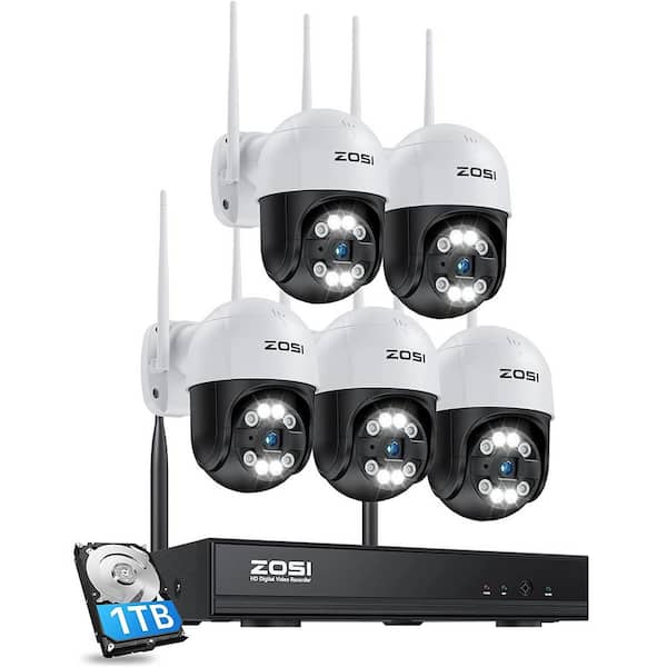 ZOSI 8-Channel 3MP 1TB NVR Security Camera System with 5 WiFi 360 Pan Tilt Outdoor Spotlight Cameras, 2-Way Audio