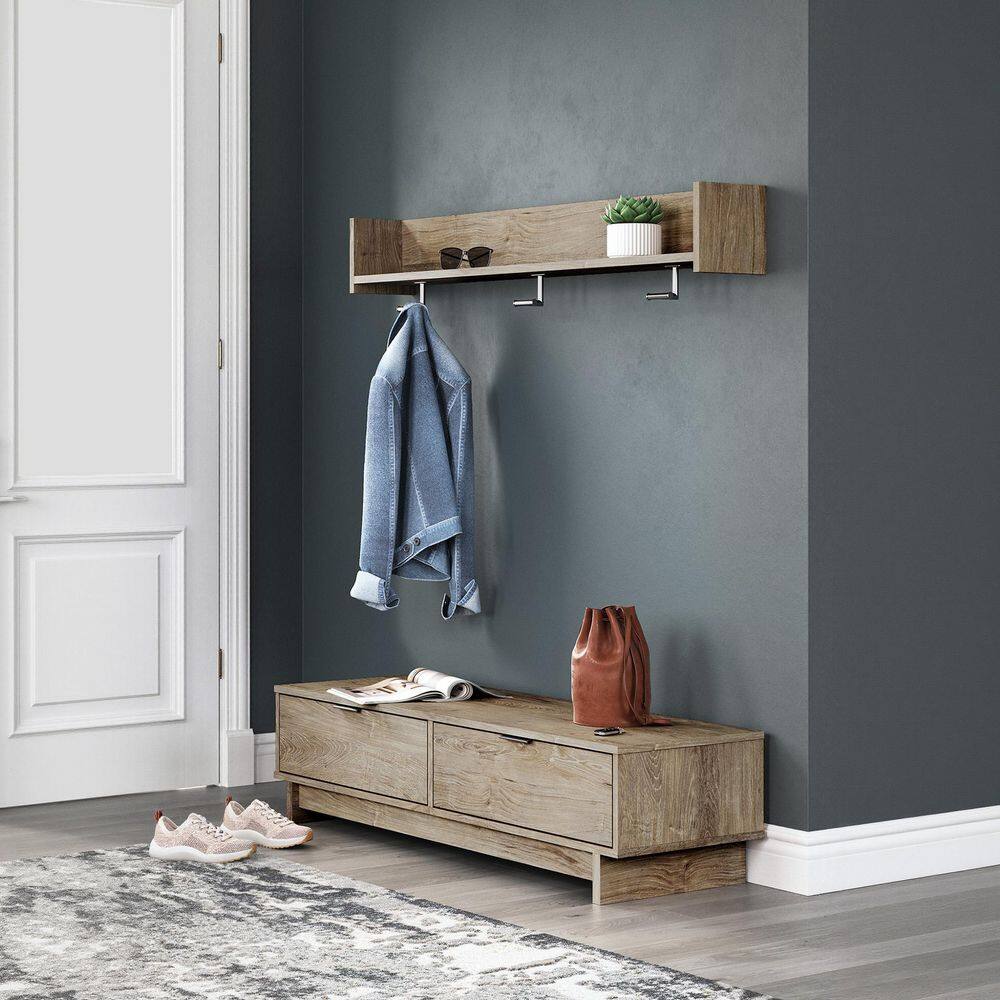 Oliah Brown Wall-Mounted Coat Rack with Shelf - thumbnail 7