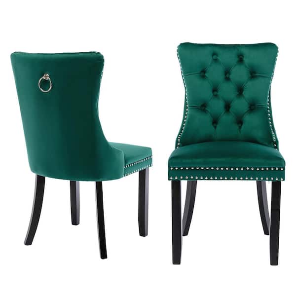 Unbranded Comfort Green Velvet Upholstered Dining Chair (Set of 2)